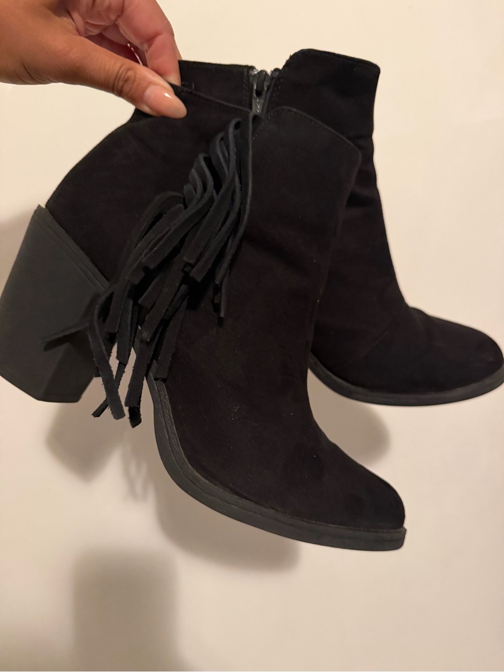 Black Suede Fringe Ankle Boots